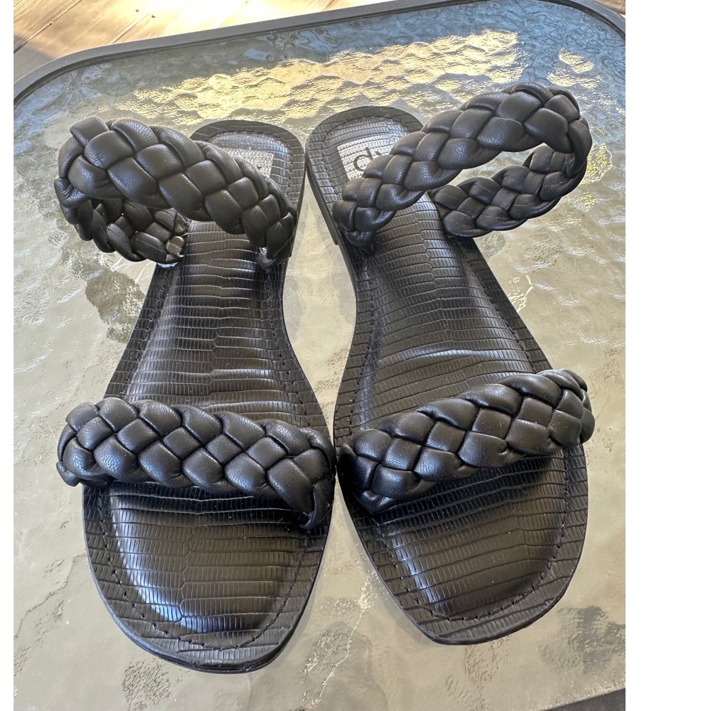 DV Dolce Vita Jimini Slide Black Braided Double Strap Sandals Womens‎ 7.5 Flat